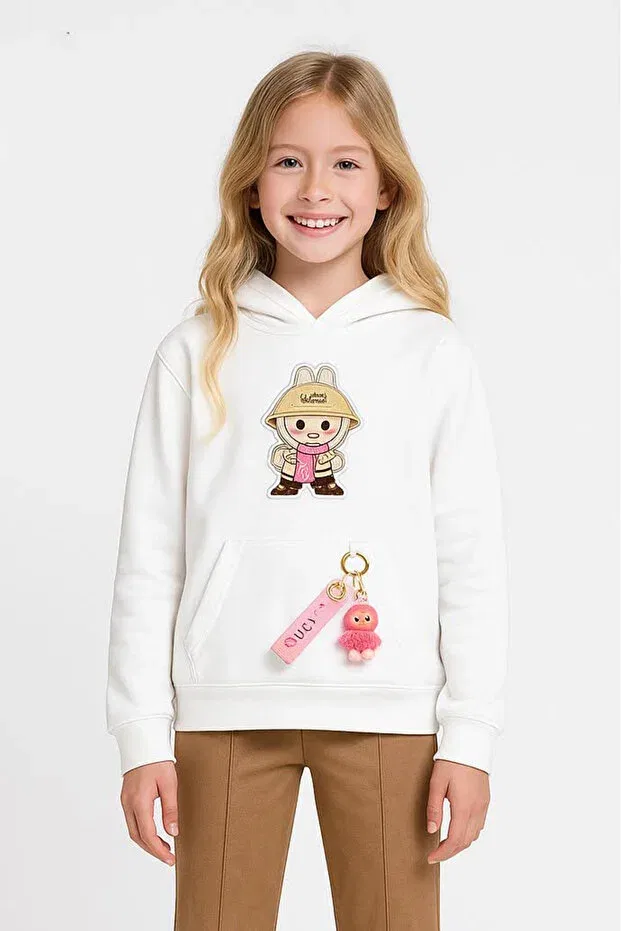 Детское худи для девочек хлопковое Labubu Sweatshirt Escabel, White