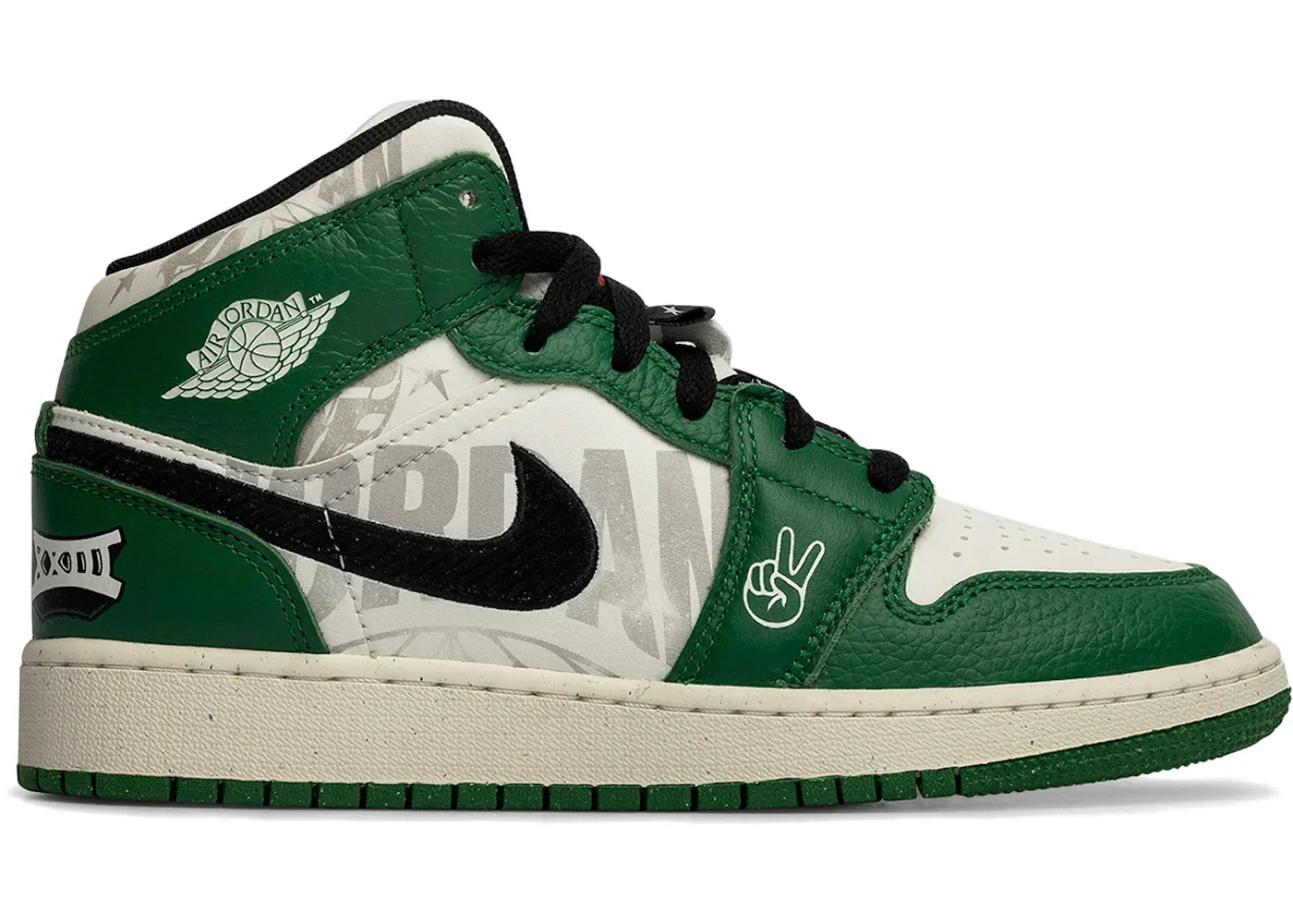 Детские кроссовки Lifestyle Jordan 1 Mid SE Overbranded Jordan, Pine Green/White/Black