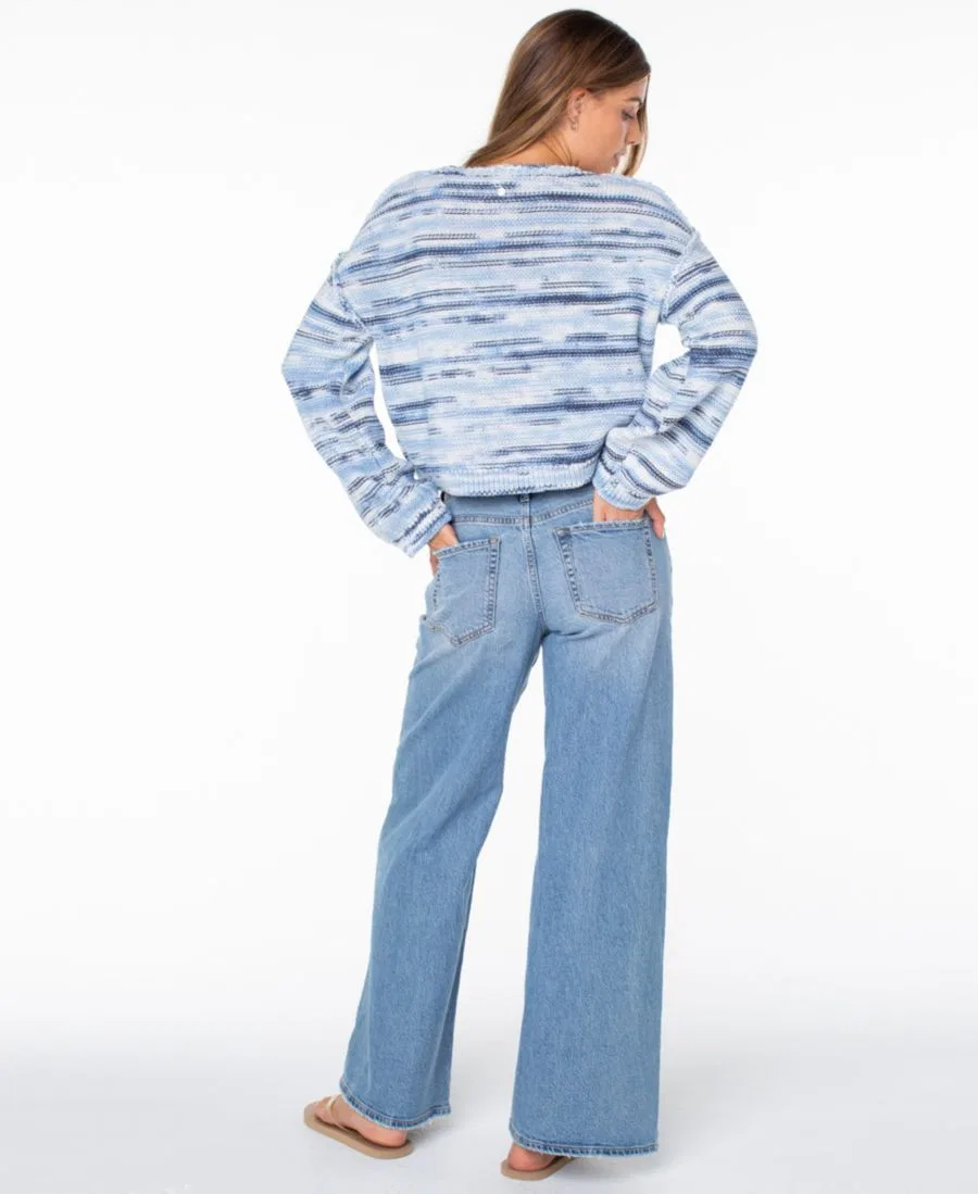 Свитер укороченный женский с полосатым принтом Swell Season Striped Roxy, Dutch Blue — фото 4