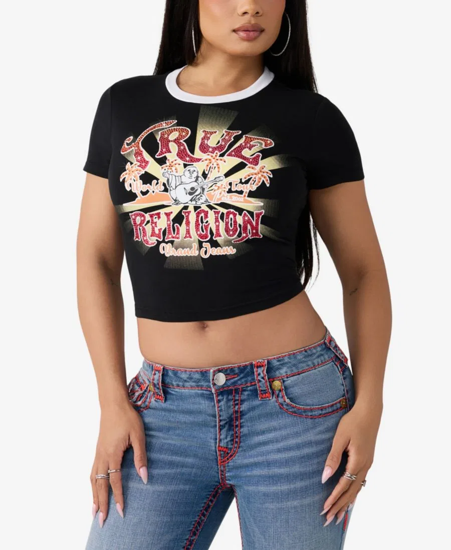 Футболка с принтом и кристаллами Crystal Heritage Baby True Religion, Jet Black