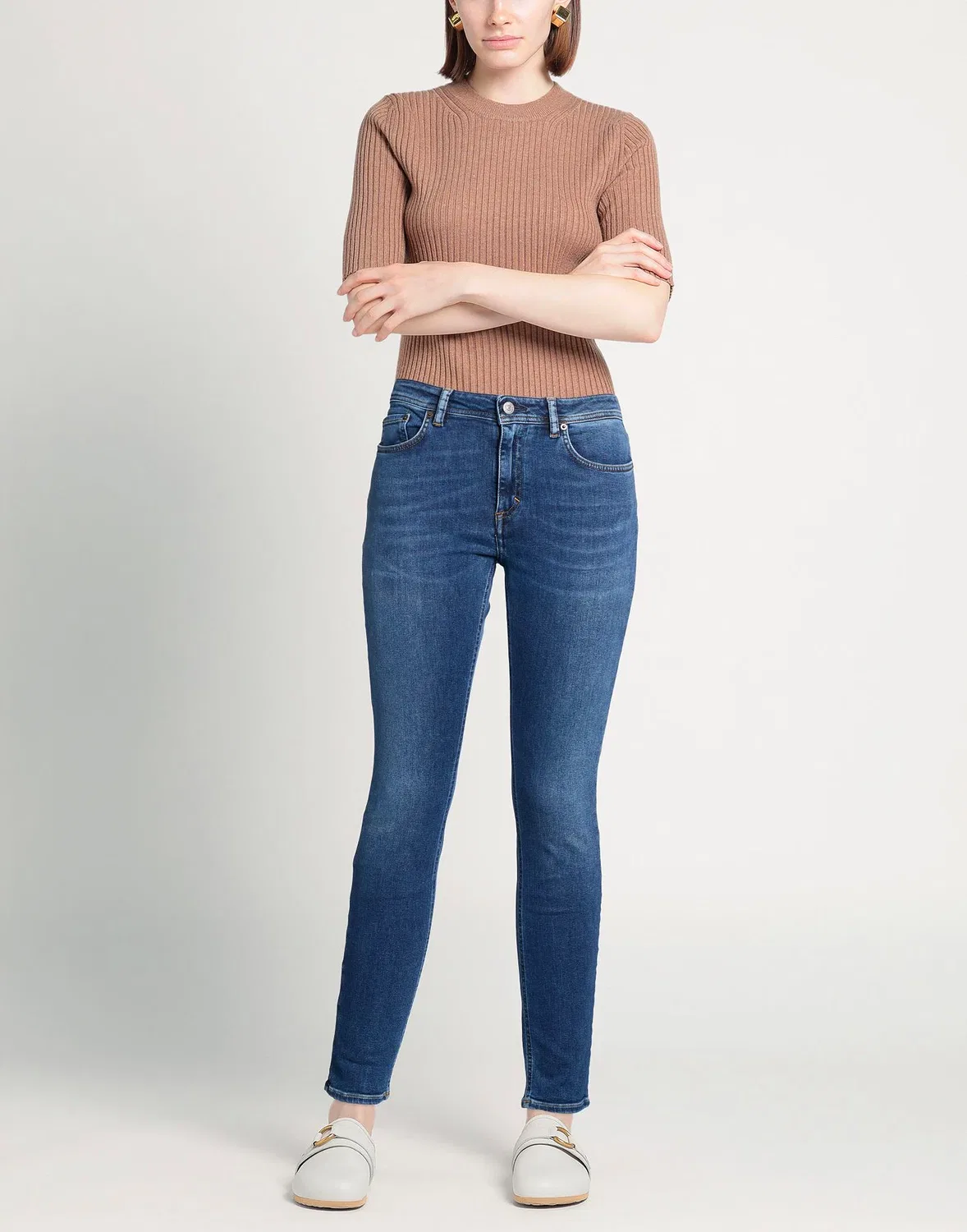 Женские узкие джинсы с потертостями Acne Studios, синий — фото 2
