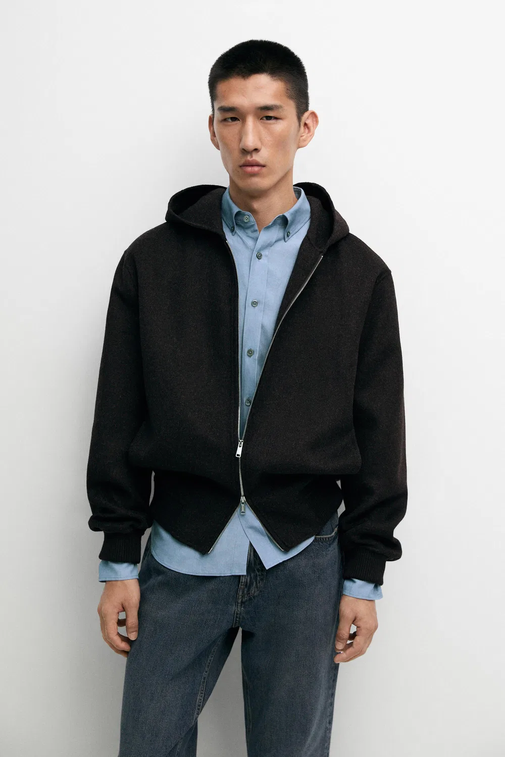 Куртка с капюшоном Massimo Dutti, из двойной вязки из шерстяной смеси, Charcoal — фото 2
