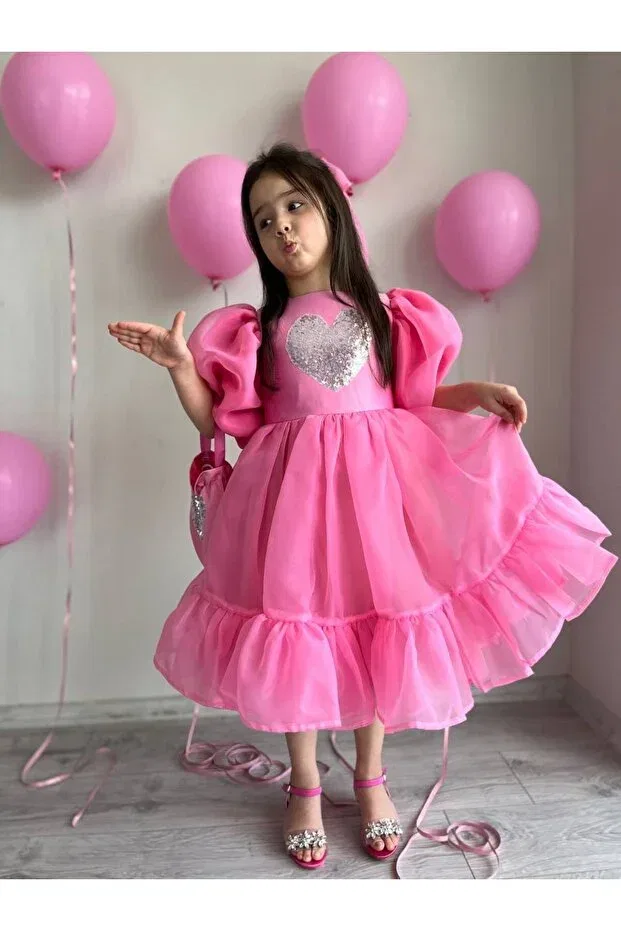 Детское платье для девочек с принтом Karolin Princess Sare Çocuk Giyim, Pink — фото 3