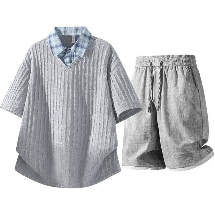 Детский комплект спортивной одежды с воротником Модель Casual Sportswear Sugarfunk, Upgraded Gray+Khaki