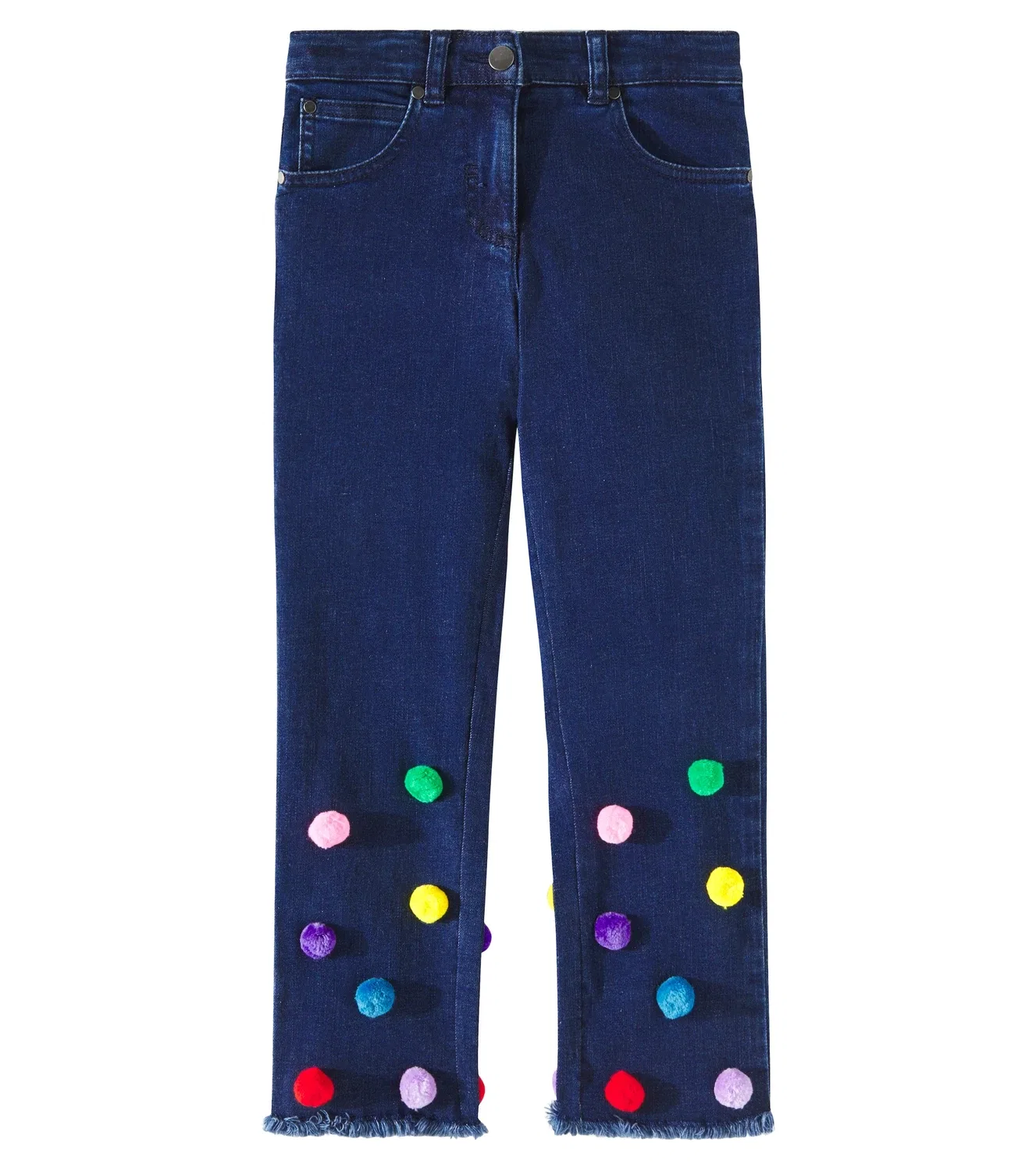 Джинсы прямого покроя с отделкой в виде помпонов, Stella Mccartney Kids, синий