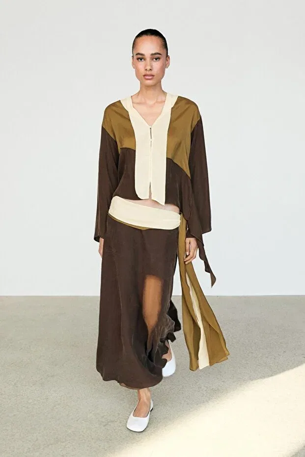 Женская рубашка с длинным рукавом Massimo Dutti, Chocolate Brown — фото 2