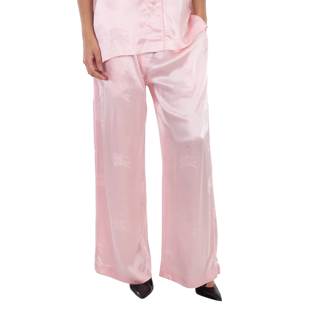 Брюки широкие из шелка с жаккардом EKD Wide Leg Silk Jacquard Trousers Burberry, Soft Blossom — фото 2