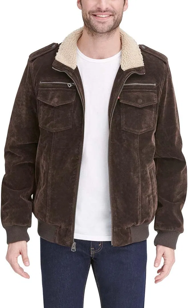 Мужская куртка-авиатор из искусственной кожи с подкладкой шерпа, Vintage Deer, Levi's, Dark Brown Faux Suede — фото 3