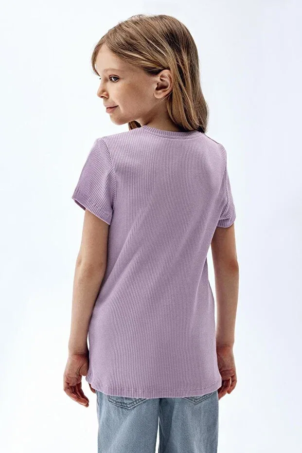 Детская футболка для девочек ribbed short sleeve t-shirt Brix, Purple — фото 2