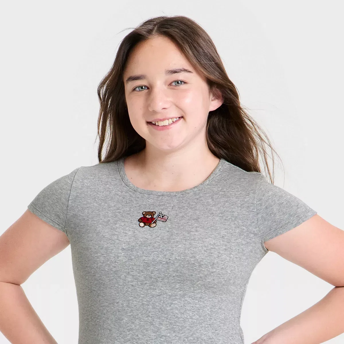 Детская футболка для девочек с вышивкой Sunshine Graphic art class GIRLS ART CLASS, Heathered Gray — фото 2