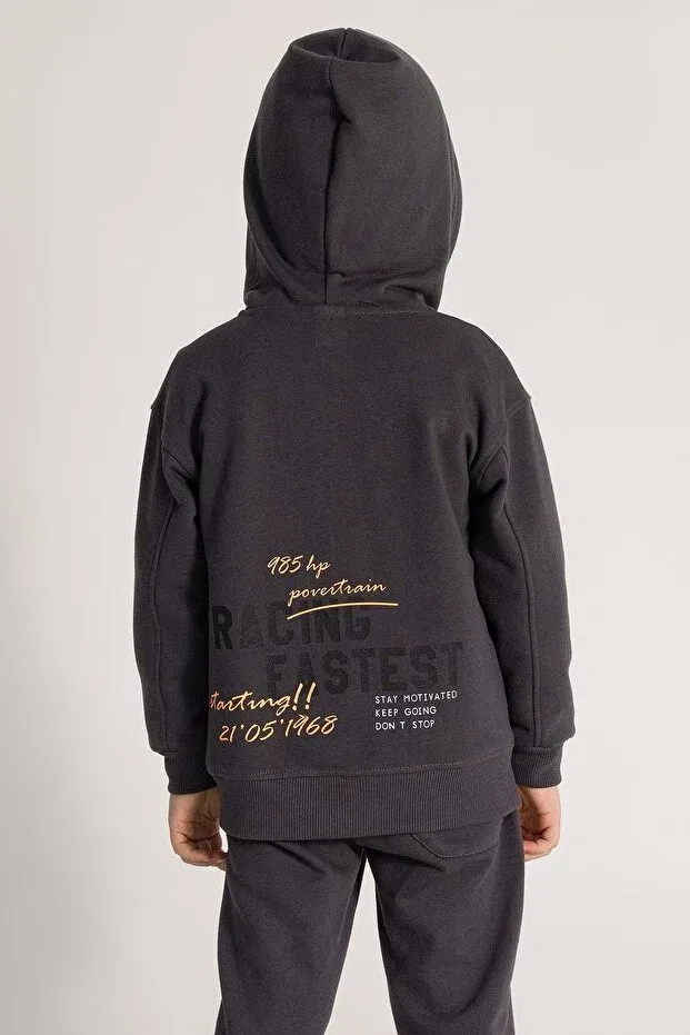Детский кардиган для мальчиков с принтом, на молнии, Basics, Generic Brands, Smoke Grey — фото 2