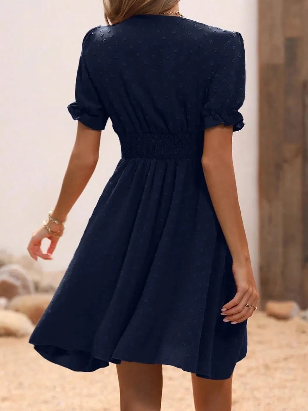 Женское платье с воланами и пышными рукавами Generic, Navy Blue — фото 2
