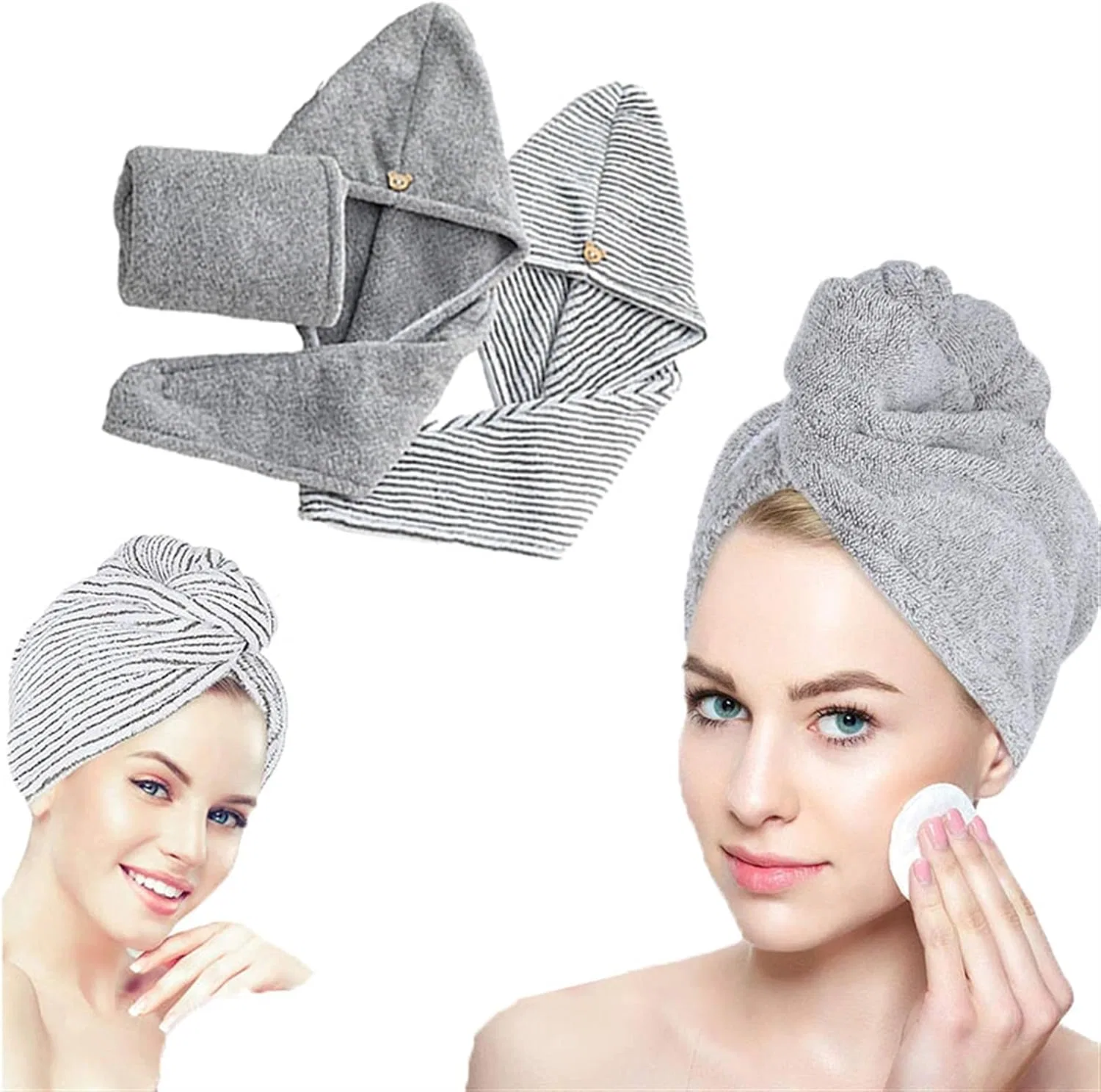 Шапочка для сушки волос TYUTYU из бамбукового угля, 1 шт, Solid Gray — фото 3