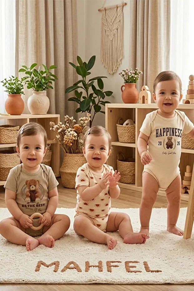 Детское боди-комбинезон с принтом Basics Mahfel, Coffee-Sun-Beige — фото 3
