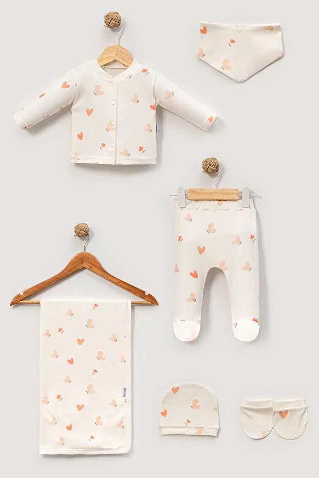 Детский комплект для выписки с принтом сердца 100% хлопок Neu Kids, Beige