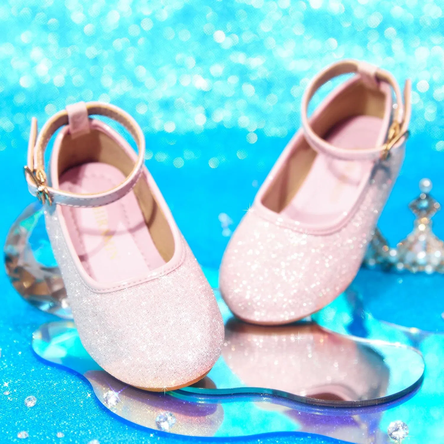 Детские туфли-балетки для девочек с блестками PHIRAMIN, Glitter Light Pink — фото 3