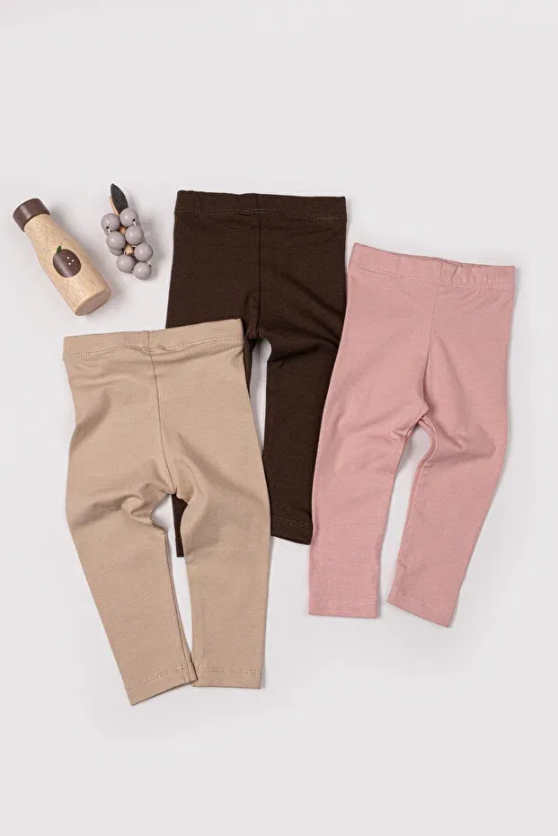 Детский комплект леггинсов для девочек 3-предметный Vauva, Coffee-Beige-Pink