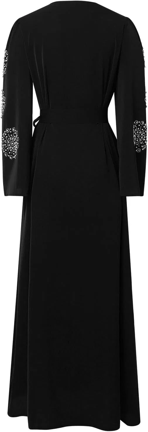 Женское свободное платье-макси с воротником-стойкой, Black — фото 4