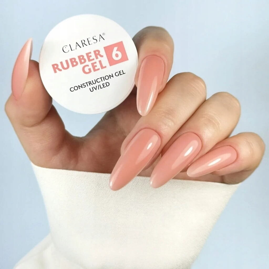 Claresa Rubber Gel 6, Наращивающий гель для наращивания ногтей, средний теплый розовый с оттенком бежевого, 45г — фото 4