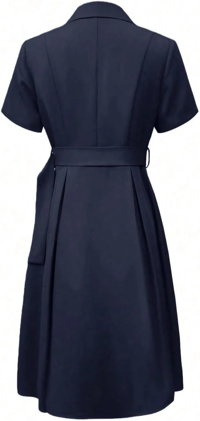 Женское платье миди с глубоким V-образным вырезом, Navy Blue — фото 3