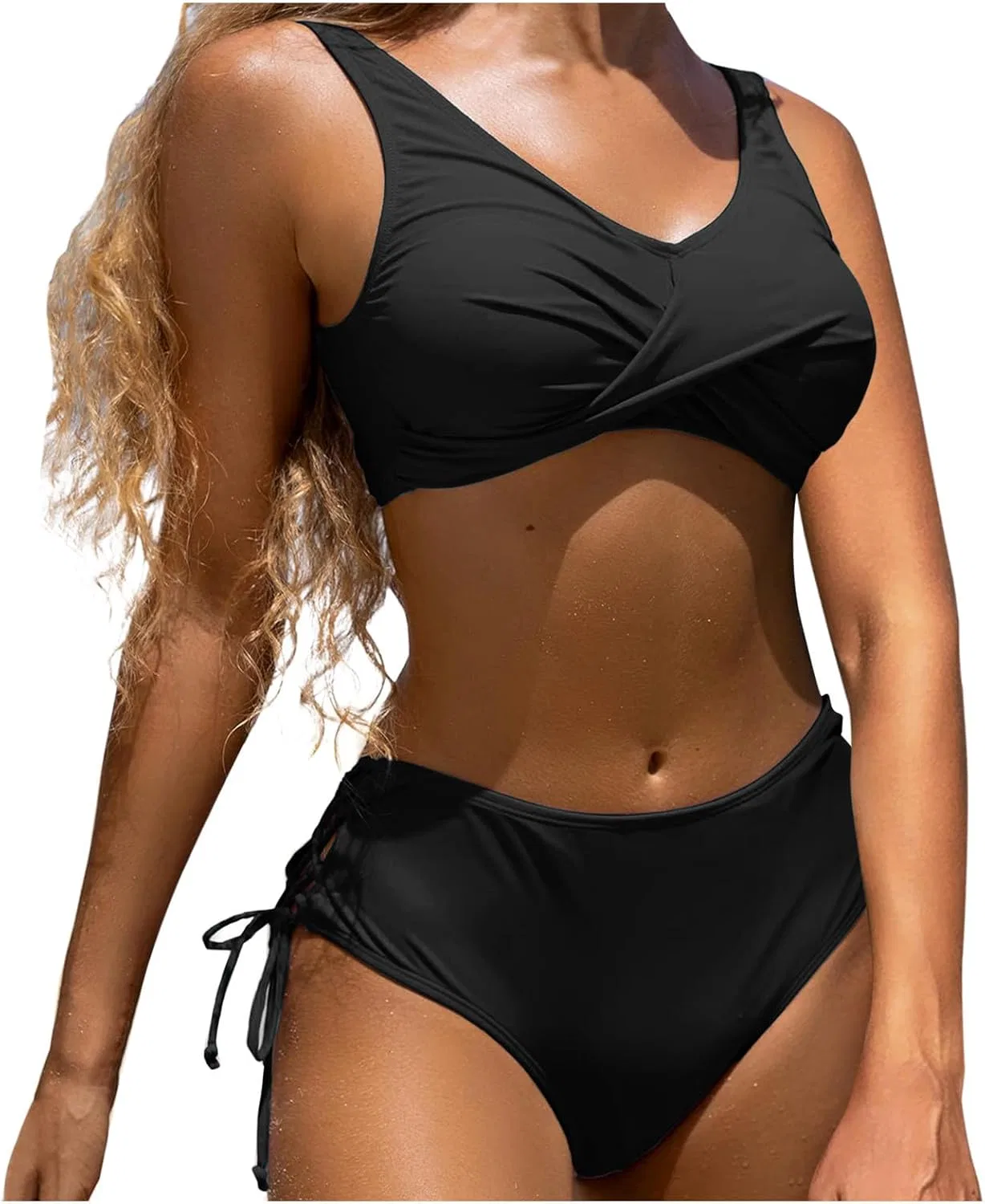 Женский бикини-комплект с высокой талией Twist Front, Black