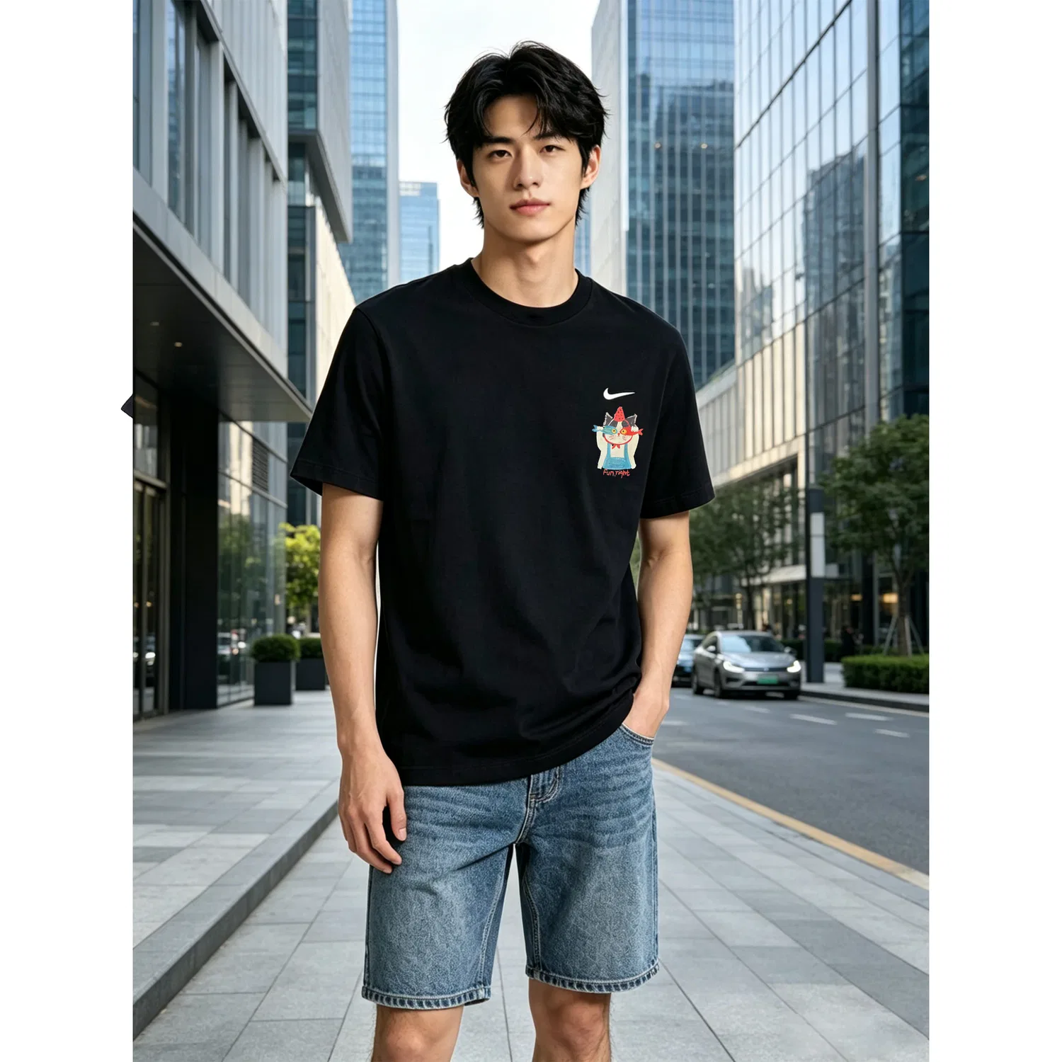 Футболка с принтом, Crew Neck, Sportswear T Shirts, Nike, Black — фото 4