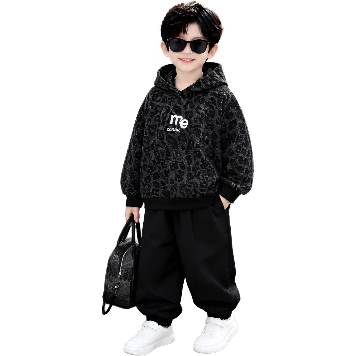 Детский комплект из свитшота и спортивных брюк с леопардовым принтом MADALLO, Leopard Print Sweatshirt Sweatpants Two-Piece Set