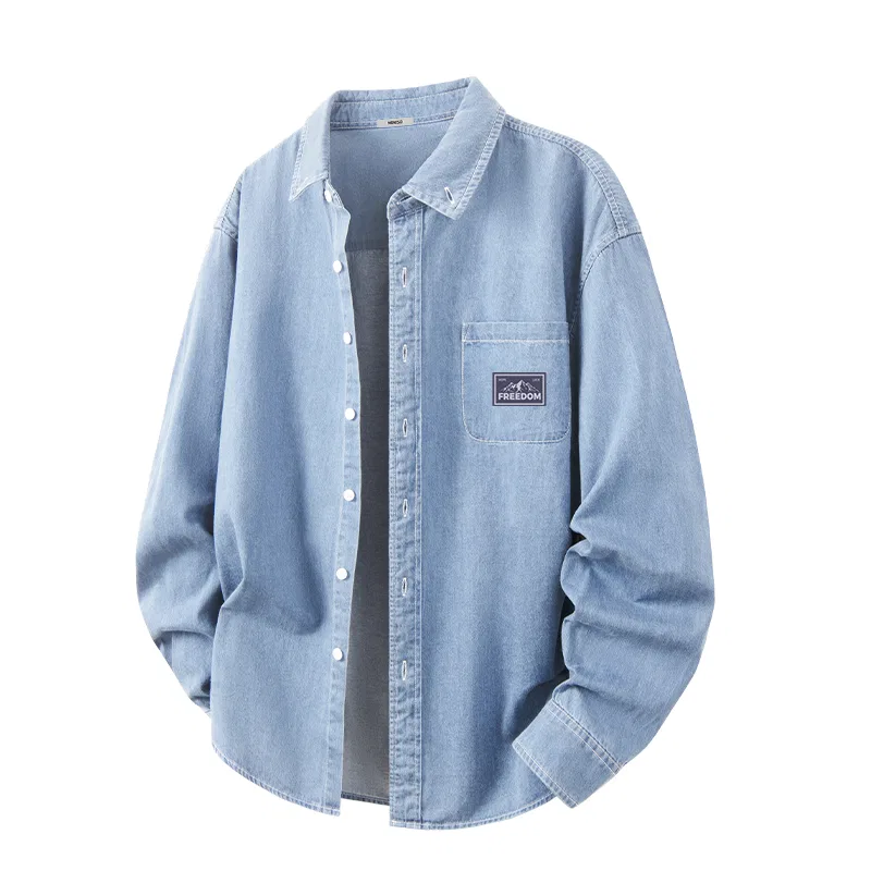 Детская рубашка джинсовая с нагрудным принтом MINISO, Light Blue