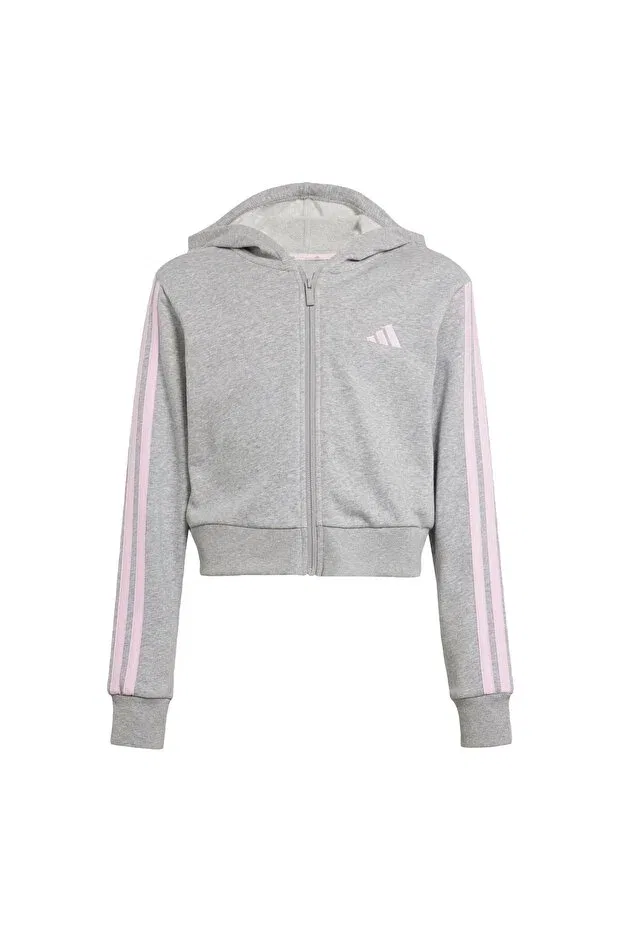 Детские свитшот для девочек с капюшоном Hooded collar striped gray - pink girls' tracksuit top Adidas, Gray - Pink — фото 4