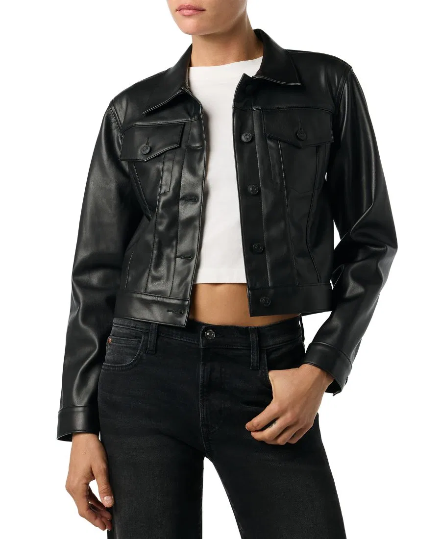 Куртка из кожзаменителя с длинным рукавом, укороченная Hudson Jeans, Black — фото 2