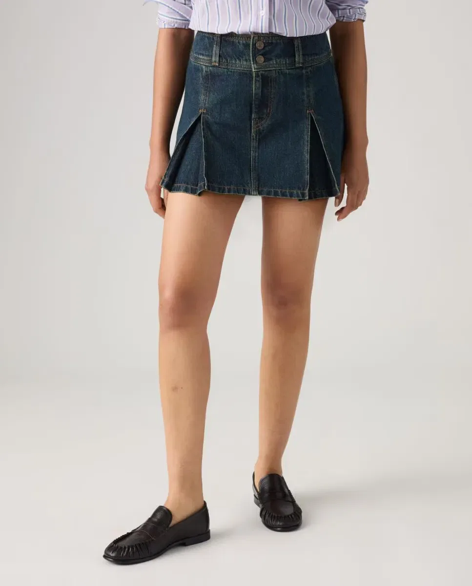 Женская короткая джинсовая юбка с инвертированными складками Levi's, Azul Marino — фото 3