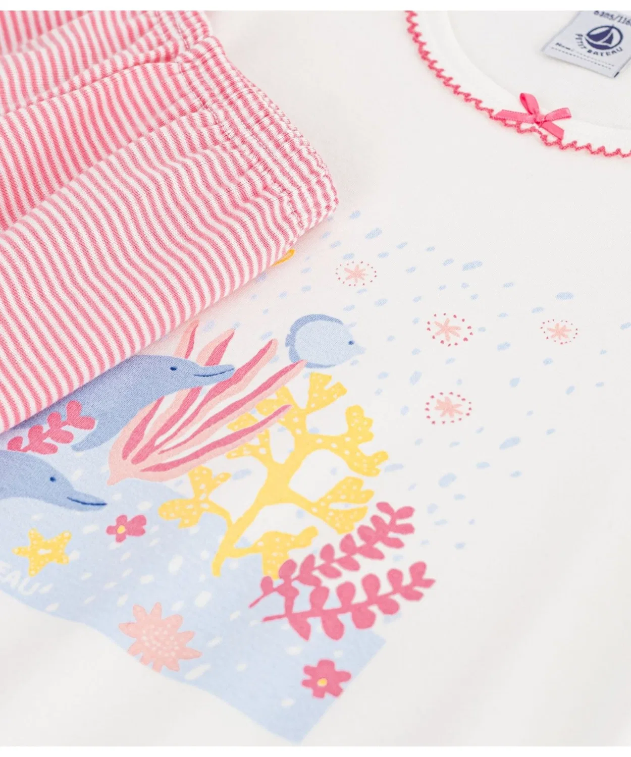 Детская пижама с длинным рукавоми принтом PETIT BATEAU, White X Pink — фото 4