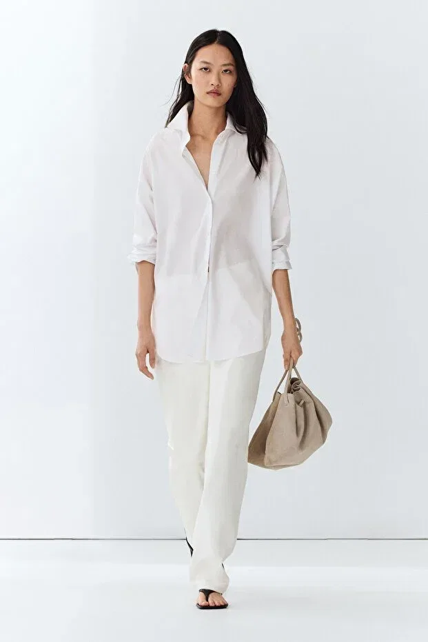 Женская рубашка поплиновая с длинным рукавом Massimo Dutti, White