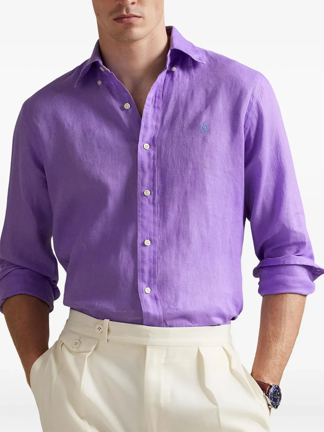 Льняная рубашка на пуговицах Polo Ralph Lauren, светло-фиолетовый — фото 2