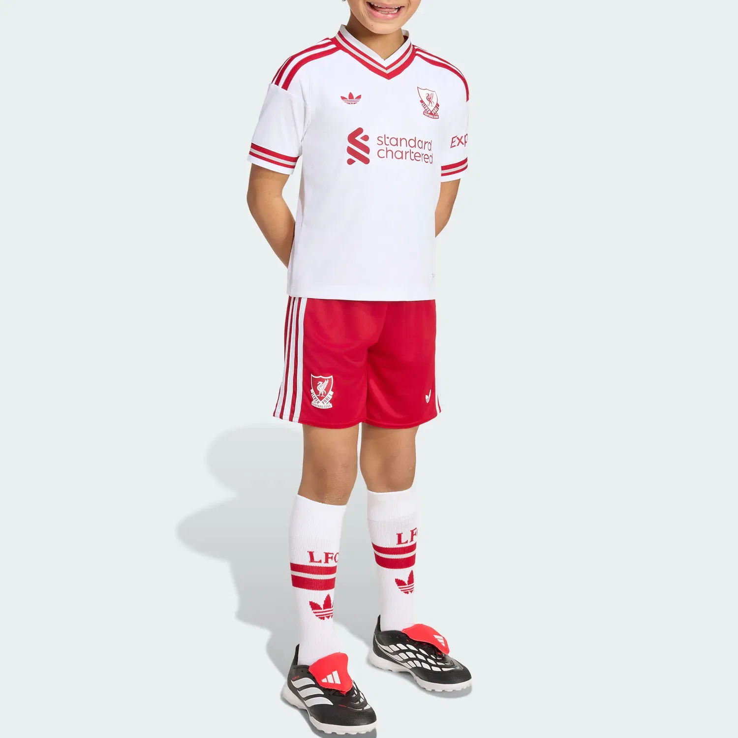 Детский спортивный комплект с V-образным вырезом Quick Dry Adidas Originals, White — фото 4