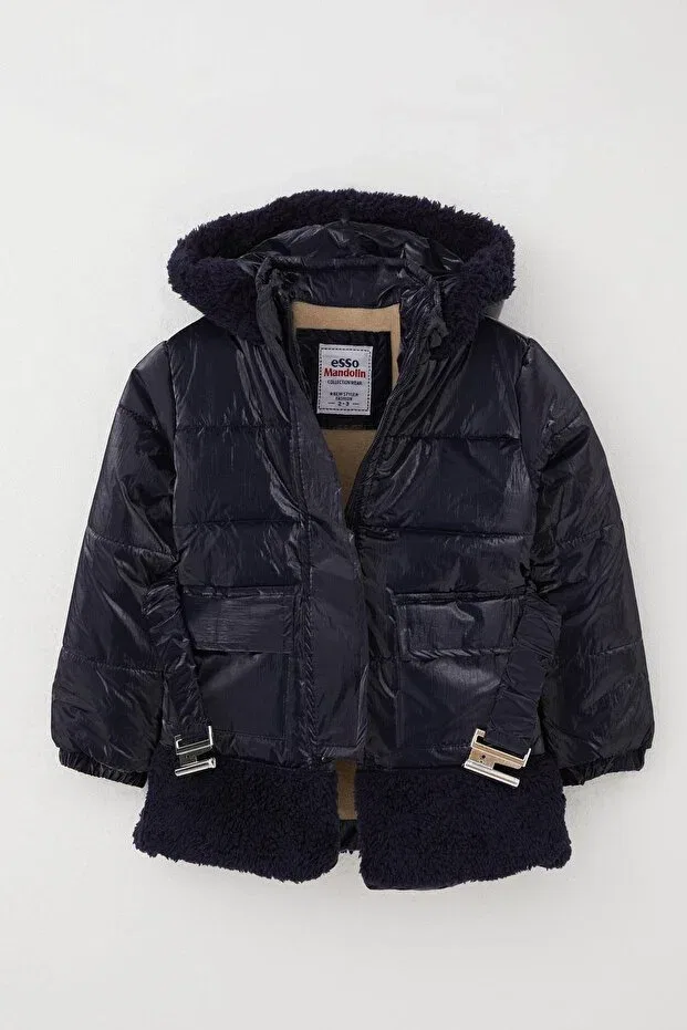 Детское пальто для девочек с капюшоном Design Esso Mandolin, Dark Navy Blue — фото 2