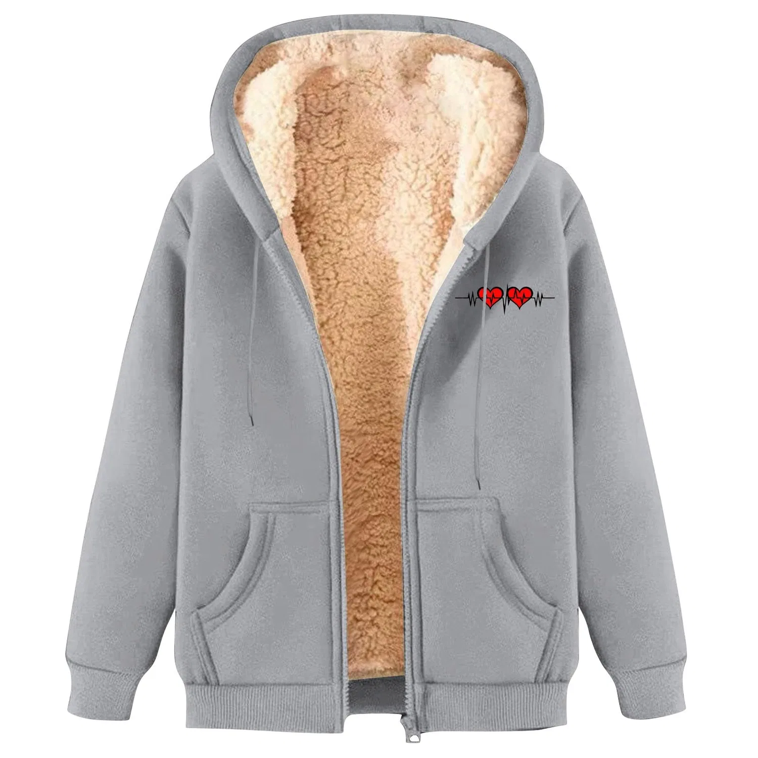 Женская куртка на молнии с флисовой подкладкой и капюшоном, Z02-light Ashy