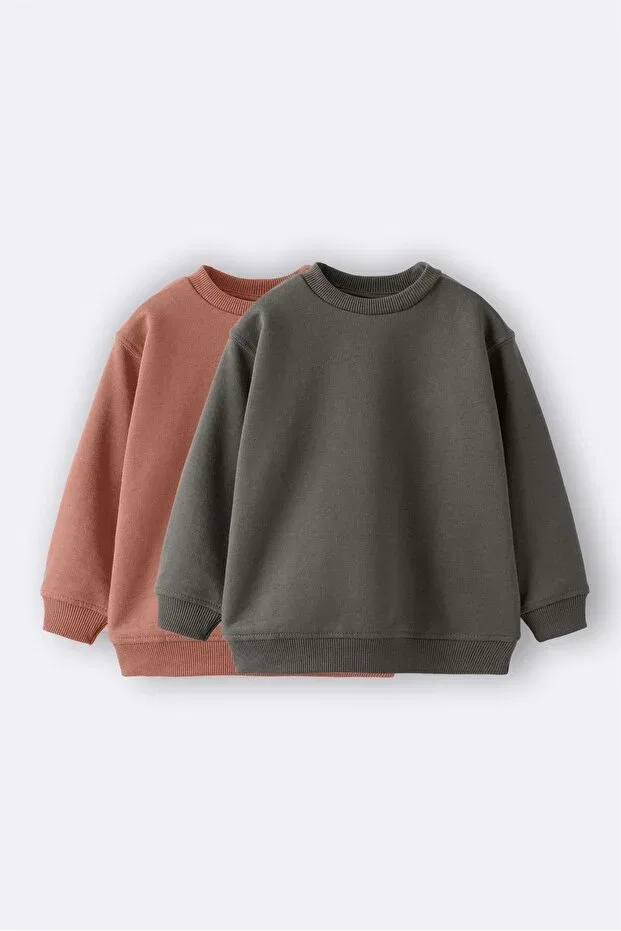 Детский комплект свитшотов с принтом 2-Piece Basic Children's Raised Sweatshirt Zuzunga, Khaki-Brown