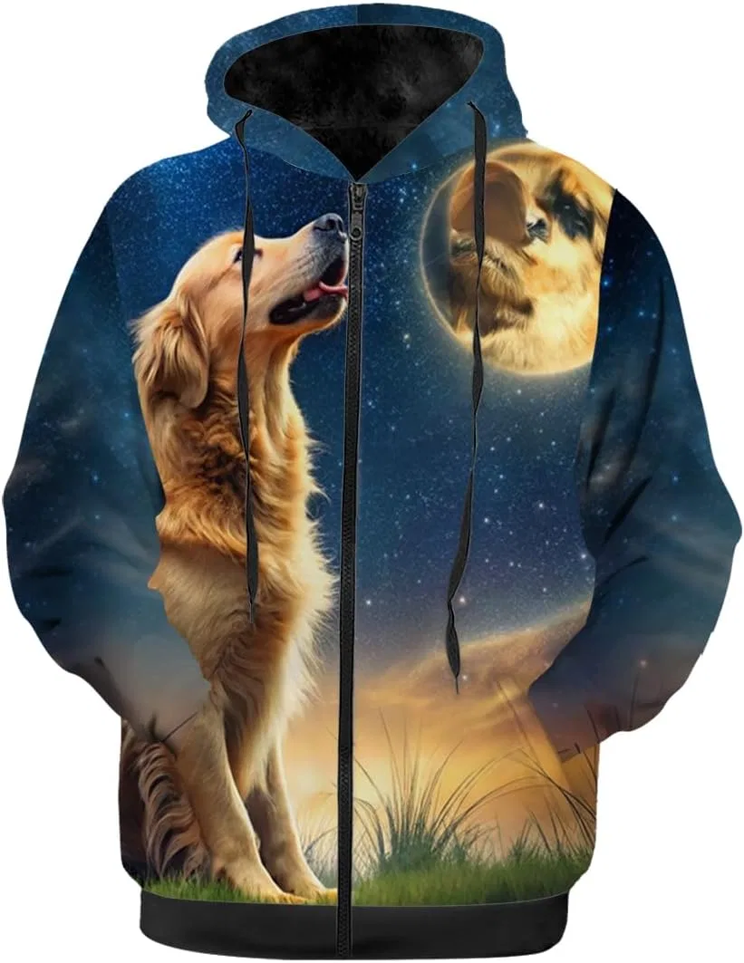 Мужское женское зимнее пальто с принтом собаки, 3202 Golden Retriever Blue