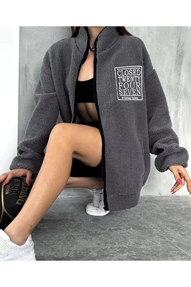 Детская куртка-бомбер с принтом Unisex oversize girl's, boy's college jacket Sindel, Charcoal1