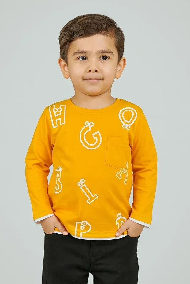 Детская толстовка для мальчиков с принтом Letter printed seasonal boy's sweatshirt Newkids, Yellow