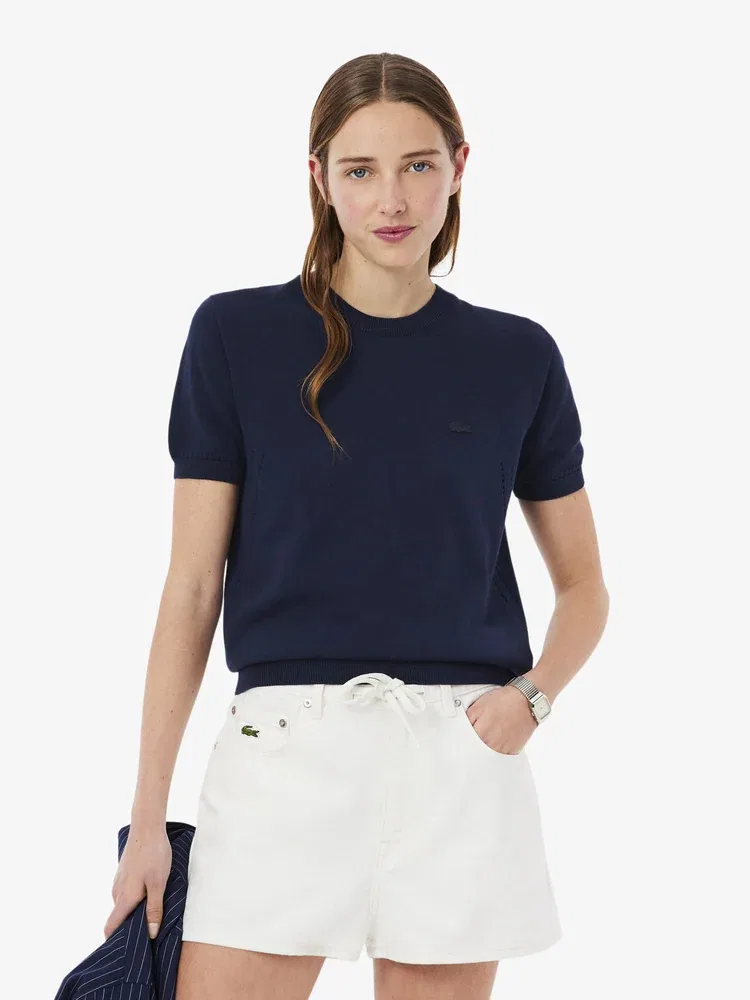 Свитер женский LACOSTE AF5025, с коротким рукавом, Navy