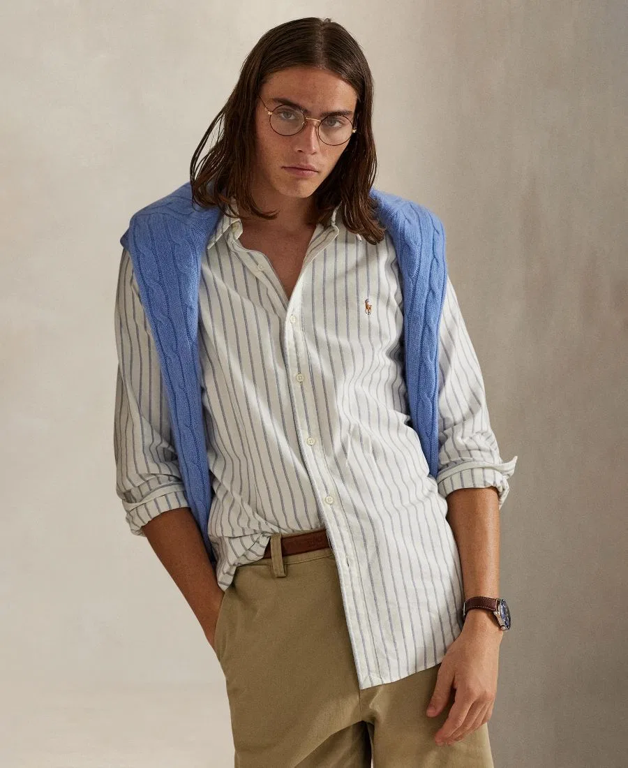 Рубашка с длинным рукавом The Iconic Mesh Shirt Polo Ralph Lauren, White/Blue Multi — фото 3