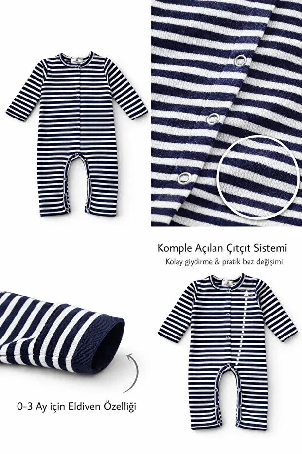 Детское боди-комбинезон с коротким рукавом в полоску Baby Boroosh, Navy-White Striped — фото 2