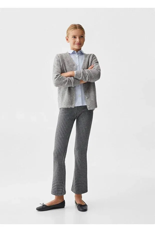 Детские леггинсы для девочек с принтом Mini Houndstooth Patterned Mango Kids, Gray — фото 2