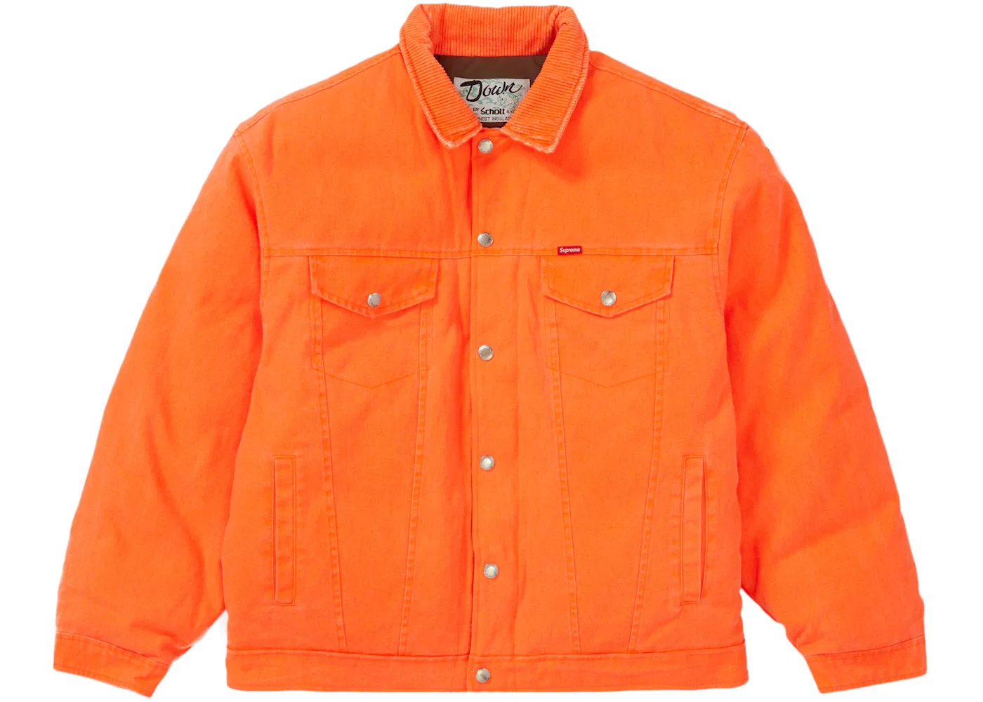 Мужская куртка-бомбер с принтом Supreme Schott Canvas Down Trucker Jacket, Neon Orange