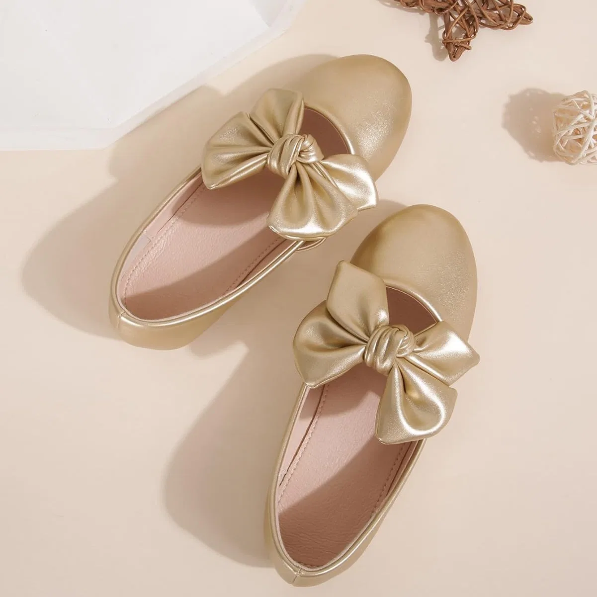Детские балетки для девочек с бантом Mary Jane Ballet Flats JGKDTX, Golden — фото 2