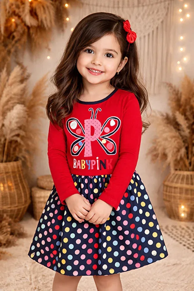 Детское платье для девочек с принтом Polka dot girl dress Esmababykids, Red