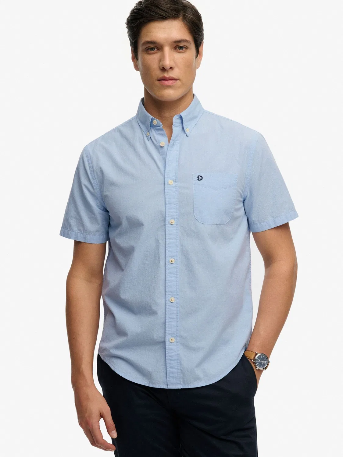 Рубашка с коротким рукавом Preppy Poplin Superdry, Синий Микро Гусиная Лапка