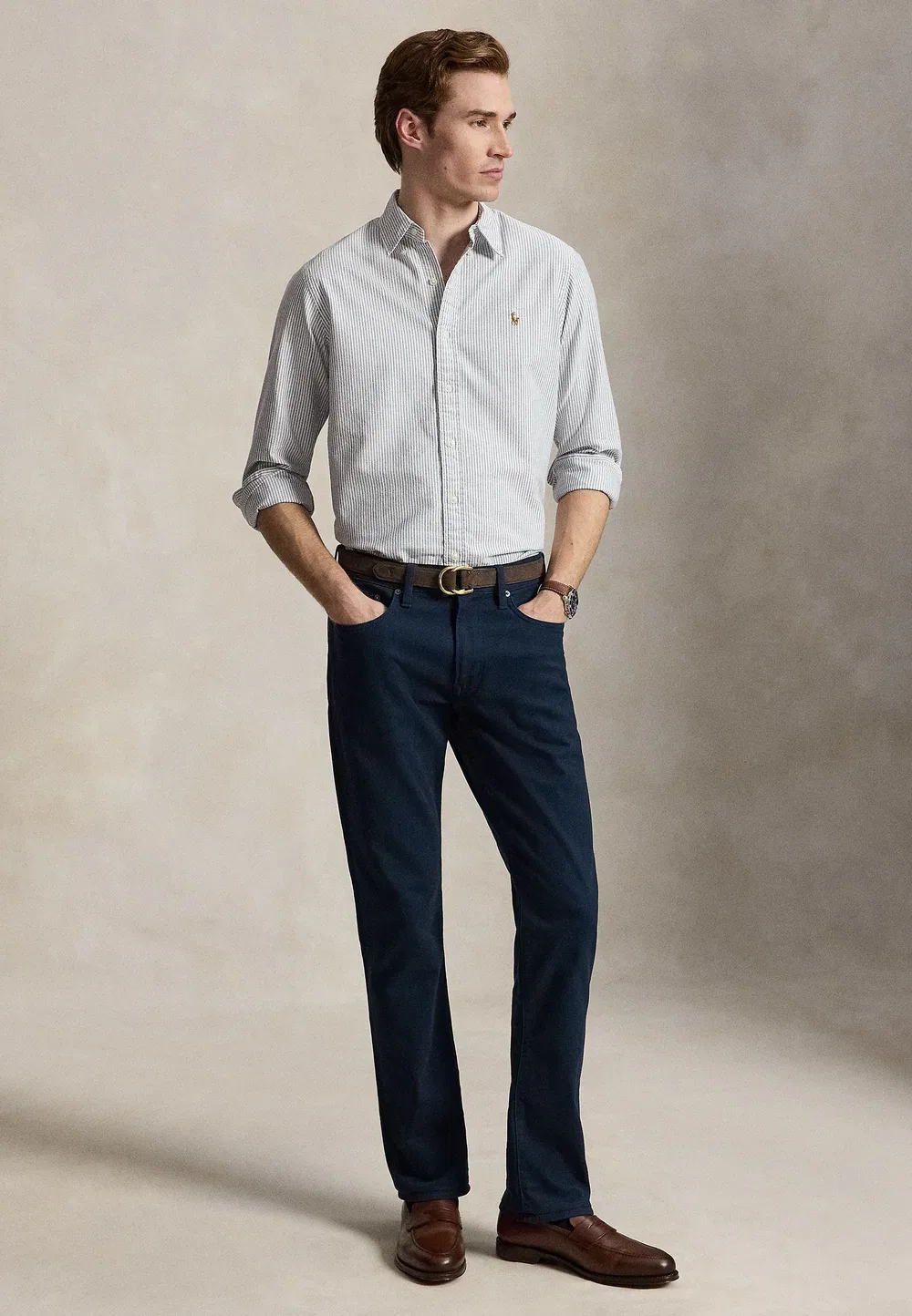 Приталенная полосатая рубашка-оксфорд - рубашка Polo Ralph Lauren, Navy/White — фото 2